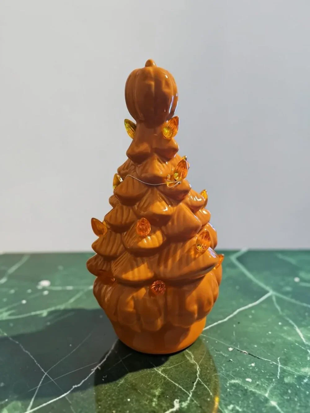 LED Lighted Ceramic Halloween Tree – Orange Pumpkin Base – 8.7